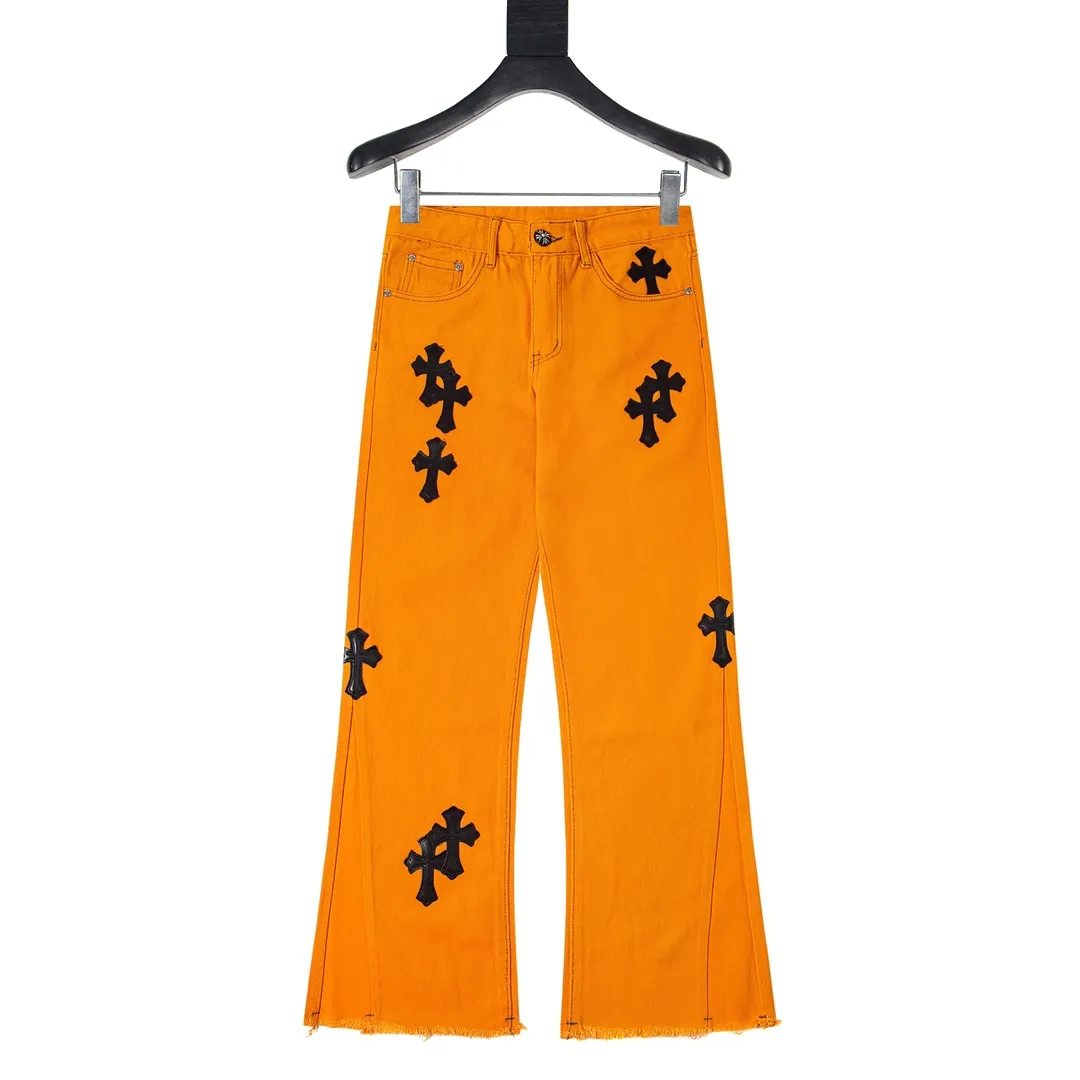P250 model number Y843 ChromeHeart & ChromeHeart Yang and Su's same style. Extinct Virgil co-branded flare jeans. Original hardware accessories, washed and other elevators. The QR code analysis is all purchased from the original factory, with high degree of restoration. You are welcome to compare the products~ Three-dimensional version. Loose and comfortable, not picky about the body. Make you taller and slimmer. Factory Seiko. Original quality control. Same style for men and women. Can be matched with couples. Versatile recommendation. Must-have jeans for all seasons. Hipsters have been disappointed. From the quality selection of fabrics, the tailoring of details, and the matching of patterns, everything is impeccable! The upper body is so handsome when worn...it can be easily worn by men, women and children! The craftsmanship is made of heavy-duty washed pure cotton denim fabric. After washing, it is soft and thick, and looks very stylish when worn. Size: s～xl Color: Orange